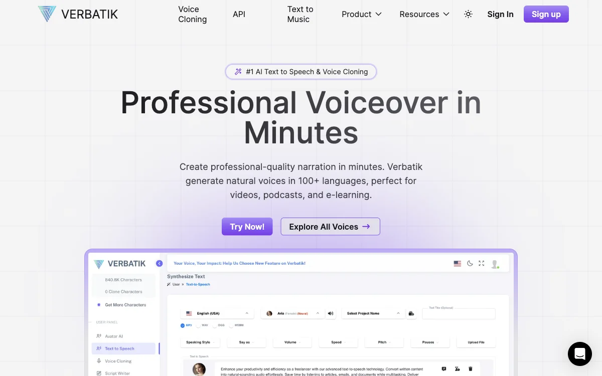 Verbatik - Conversão de Texto em Fala e Clonagem de Voz Mais Realista