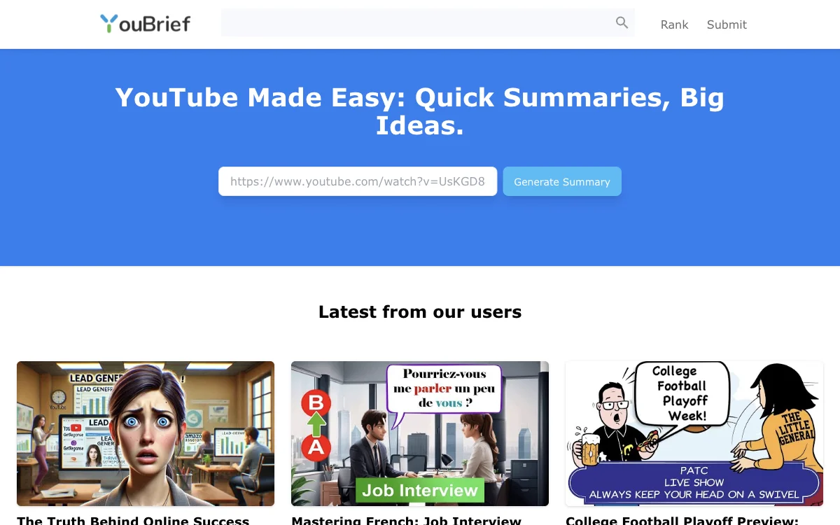 YouBrief: Revolutionizing YouTube Summaries with AI