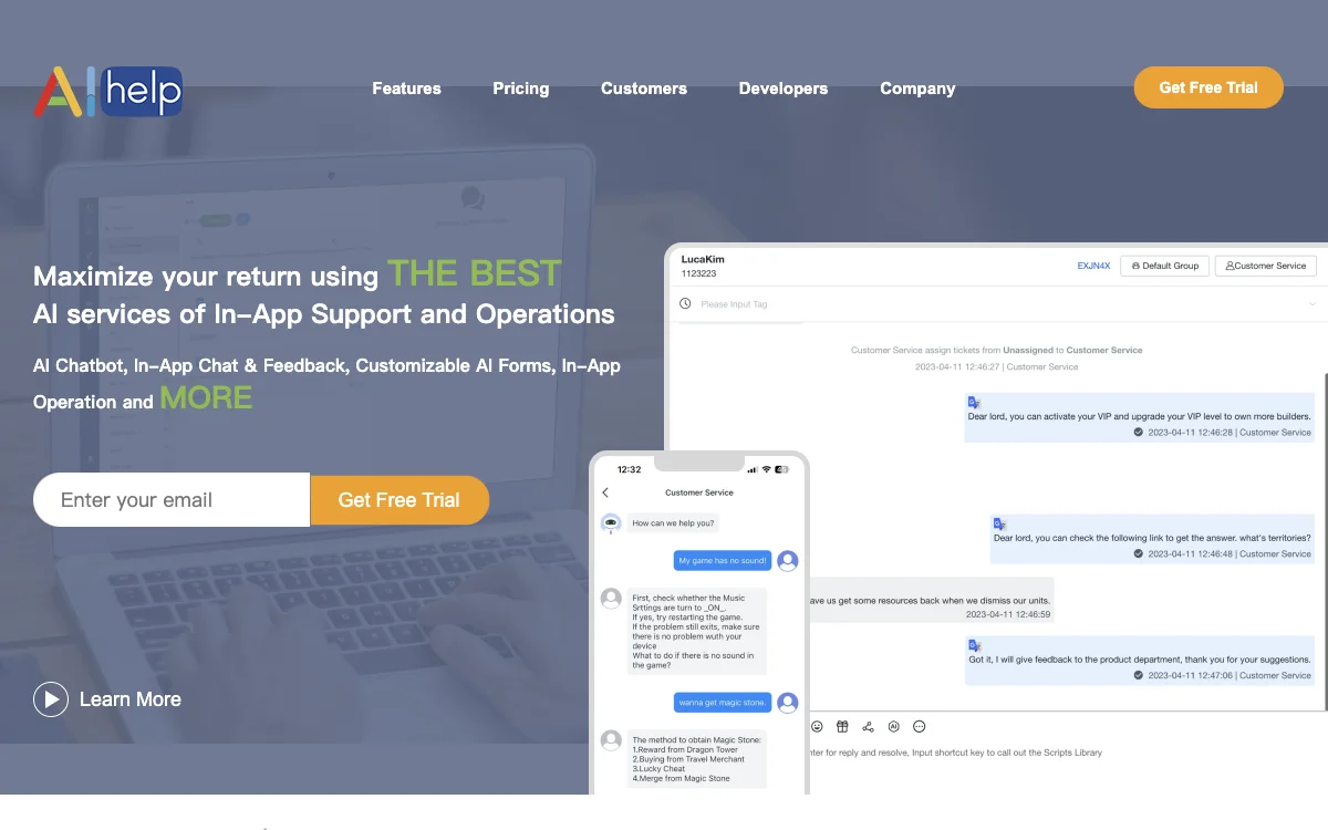 AIHelp: 고객 서비스 지원 및 인앱 티켓 시스템