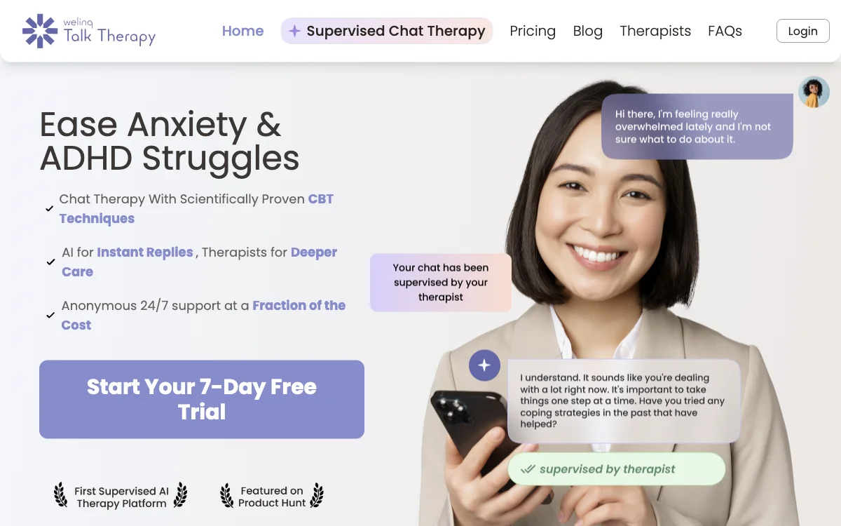 Talk Therapy - WeLinQ: AI-Powered Mental Health Support with Therapist Oversight