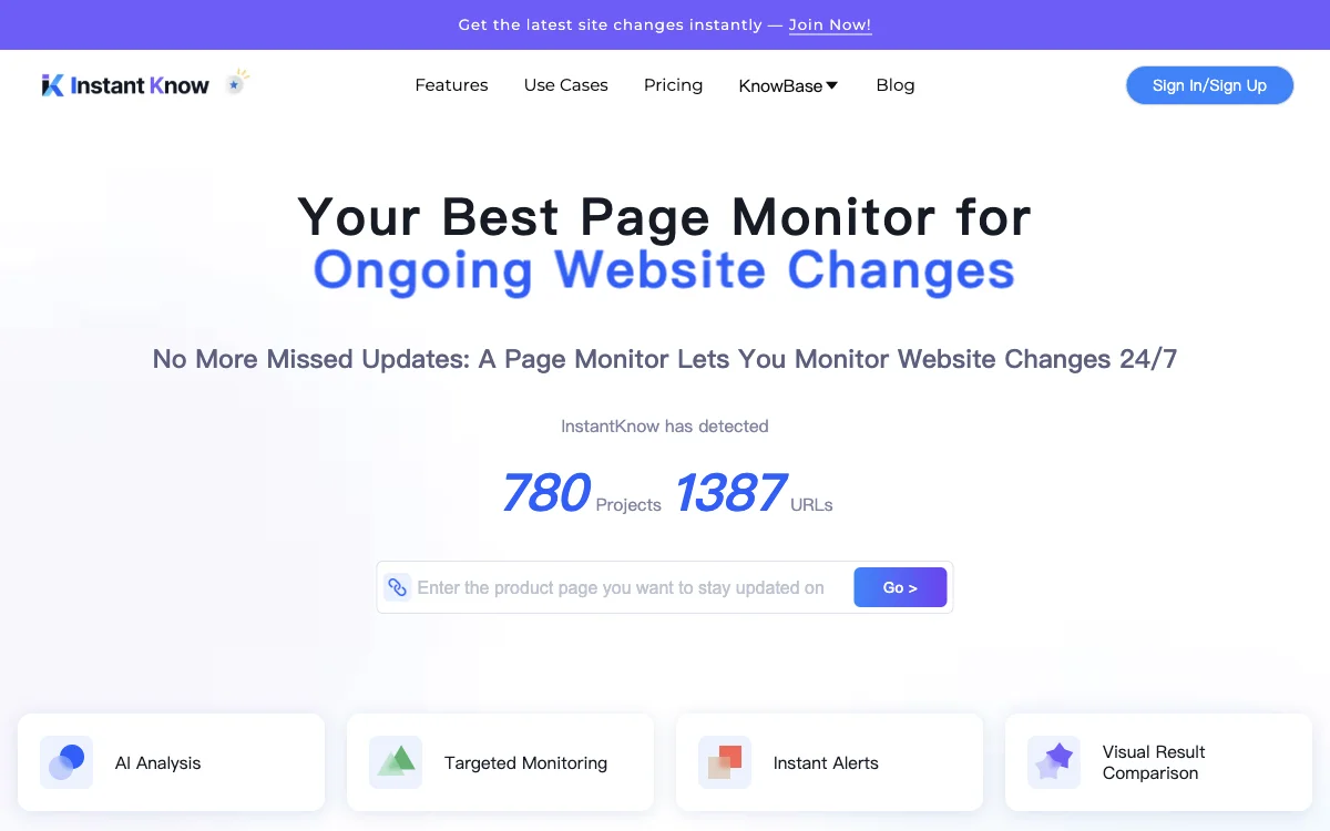 InstantKnow: Effortless Website Tracking with AI-Powered Page Monitor for Real-Time Updates