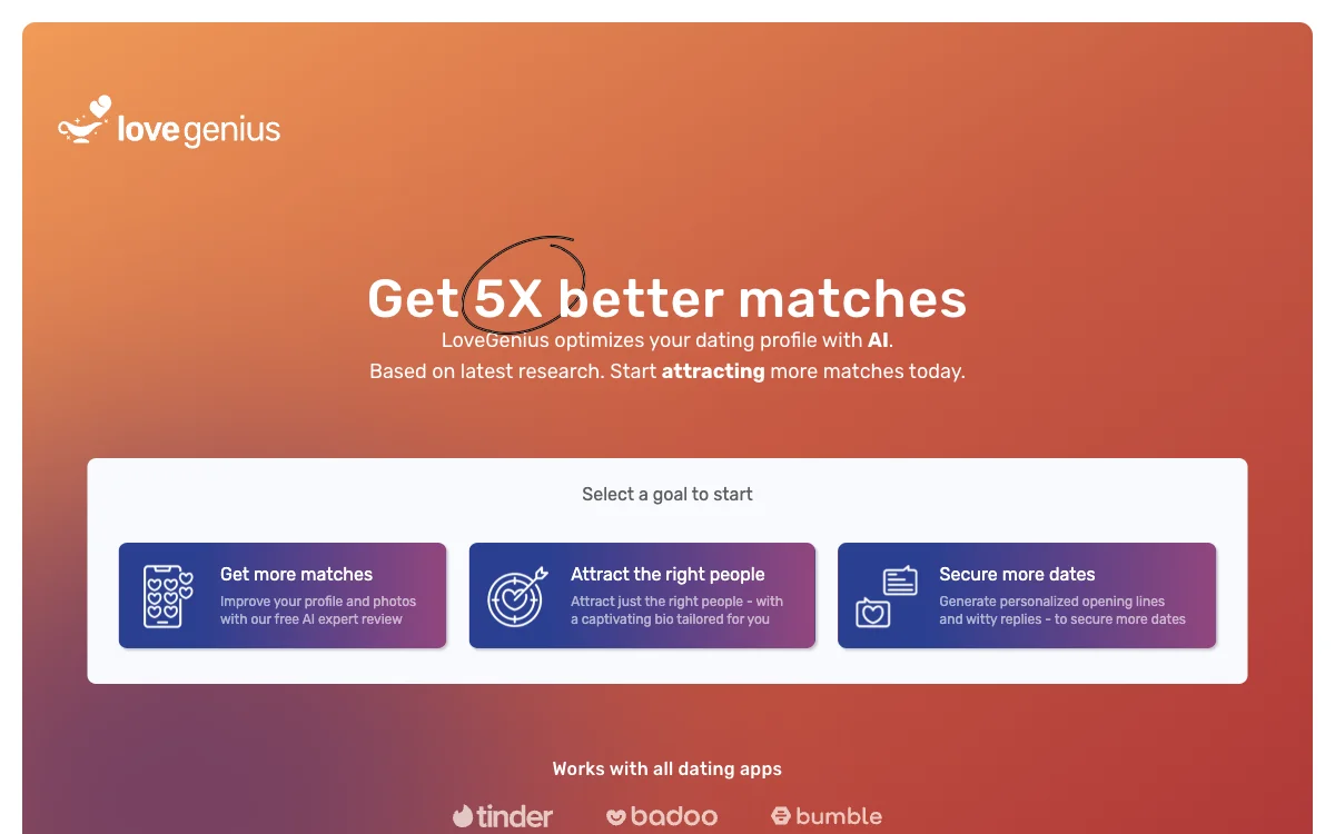 LoveGenius: The AI Magic for Better Tinder & Bumble Bios and More Dates