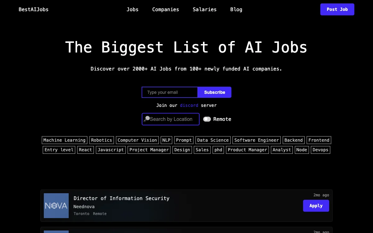 Best AI Jobs：探索人工智能、机器学习和数据科学领域的职业机会