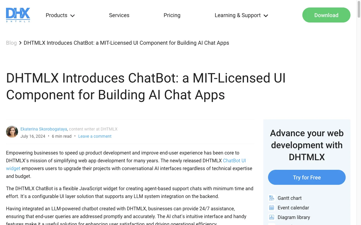 DHTMLX Chatbot: Customizable AI Chat Widget