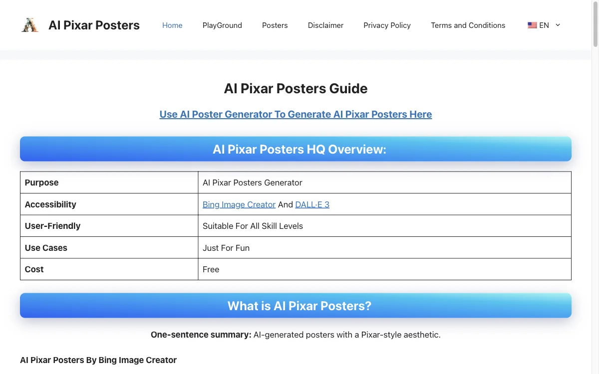 AI Pixar Posters：免费在线生成皮克斯风格海报及指南