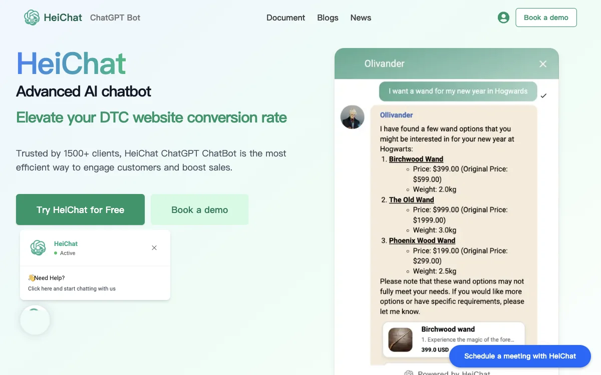 HeiChat: KI-Chatbot für E-Commerce, unterstützt von ChatGPT | Kompatibel mit Shopify, WooCommerce, ShopLine