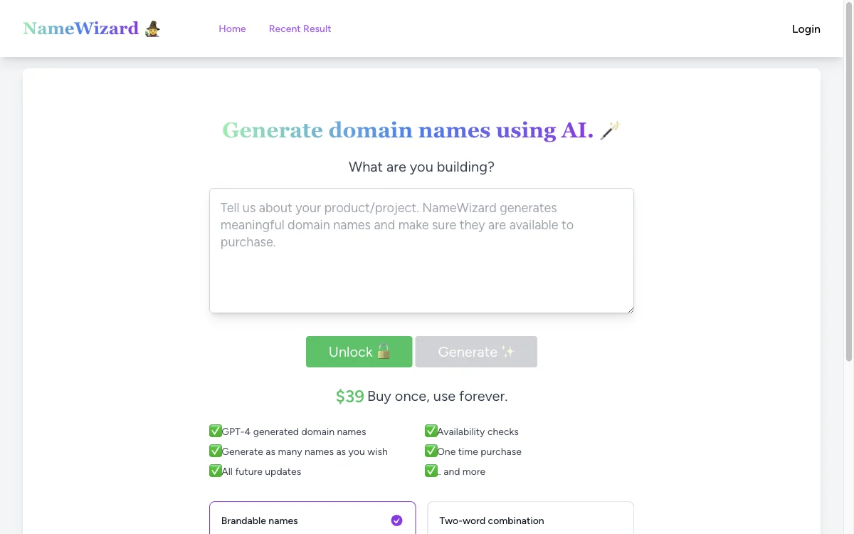 NameWizard：AI助力，轻松生成域名