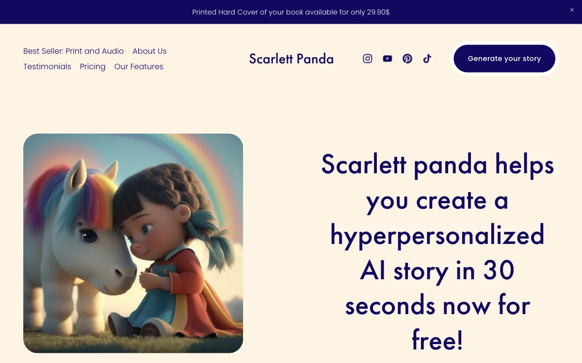 Scarlett Panda：助力孩子畅享个性化睡前故事，趣味无限！