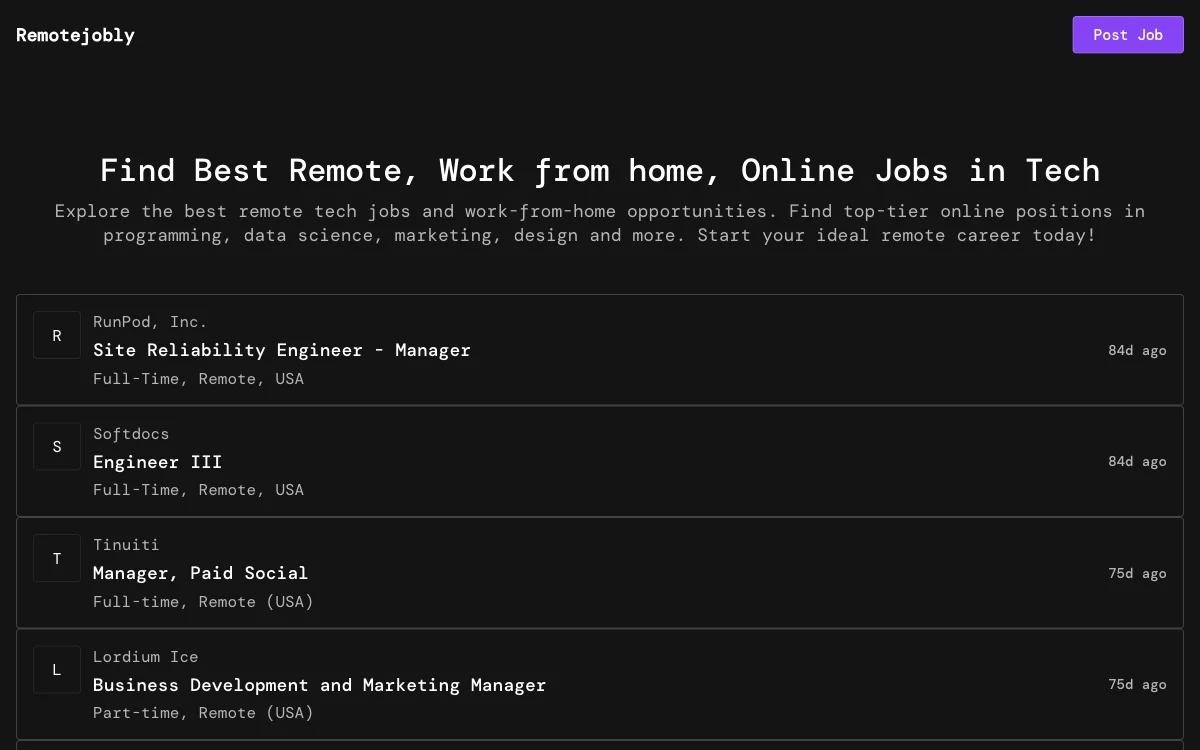 Remotejobly: Discover Ideal Remote Tech Jobs