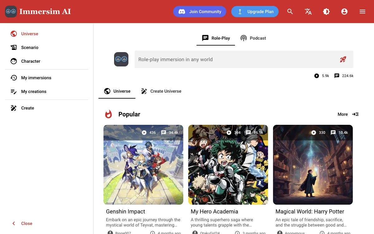 Immersim AI：畅享沉浸式角色扮演、讲故事与播客体验