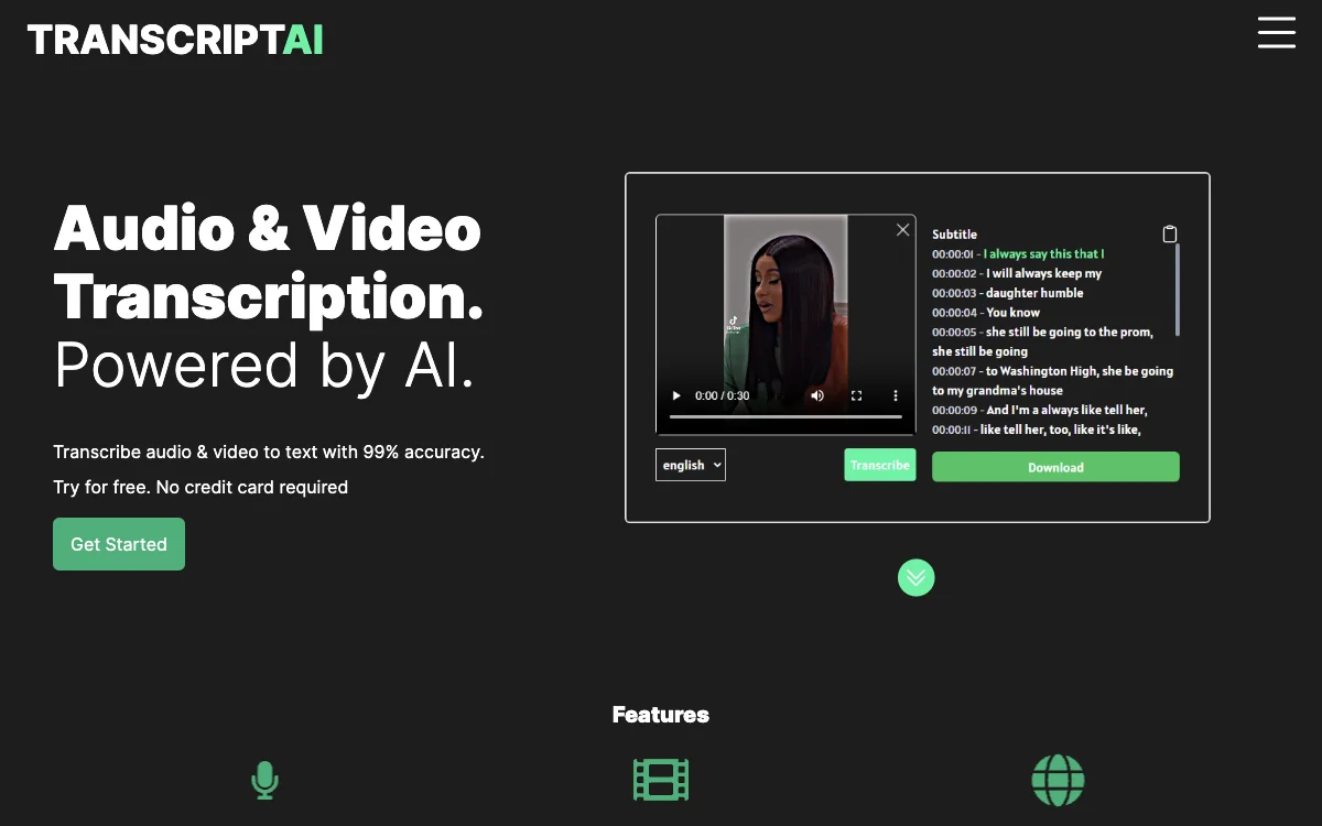 TranscriptAI: 99% 정확도의 오디오 및 비디오 트랜스크립션 도구