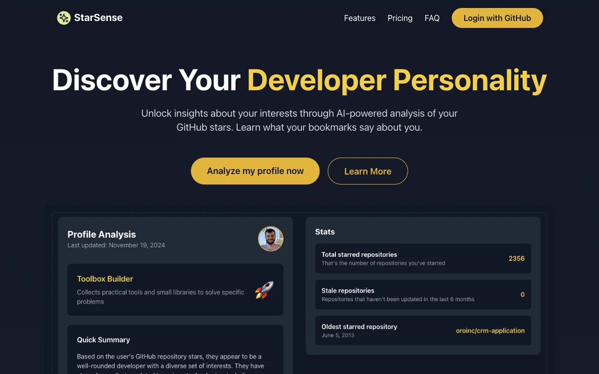 StarSense - Uncover Your Developer Personality with AI