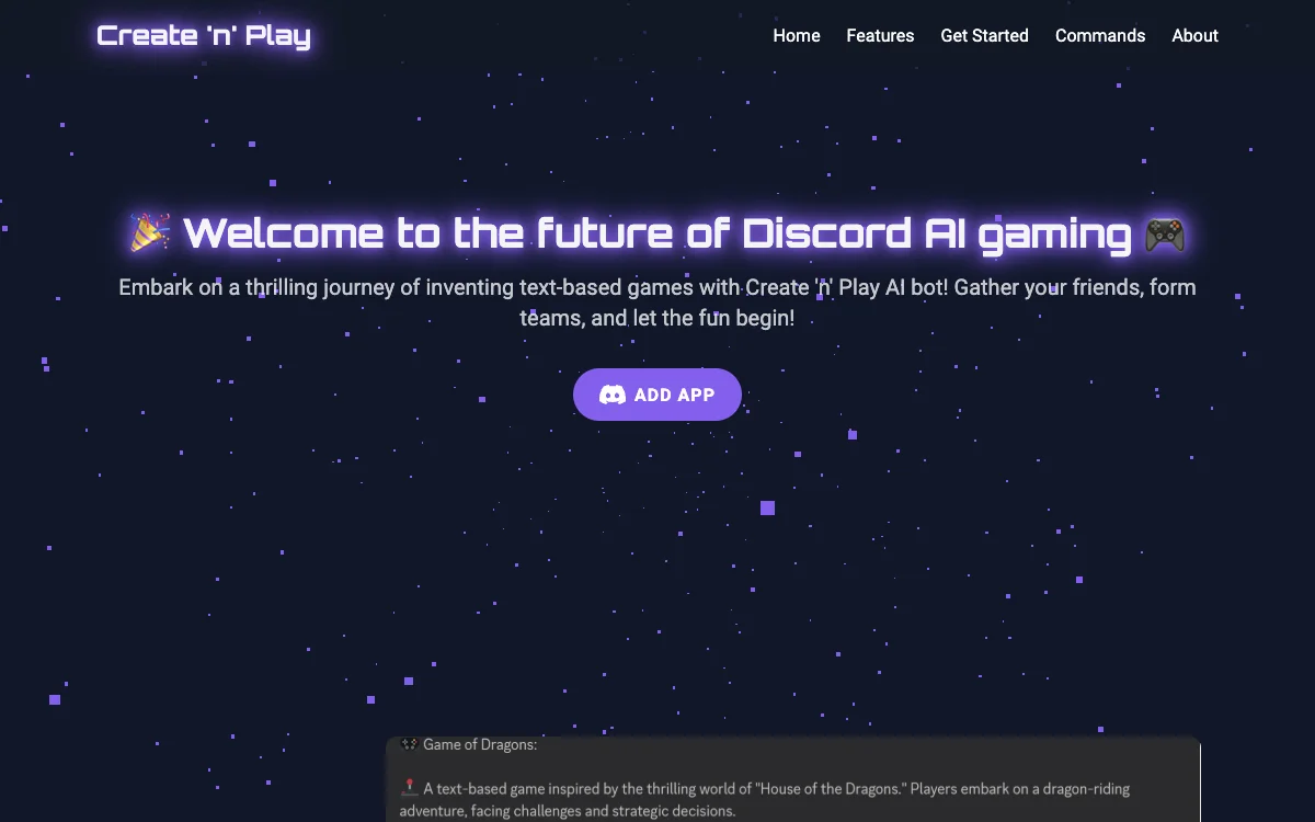 Create 'n' Play: Unleashing AI-Powered Text-Based Games on Discord