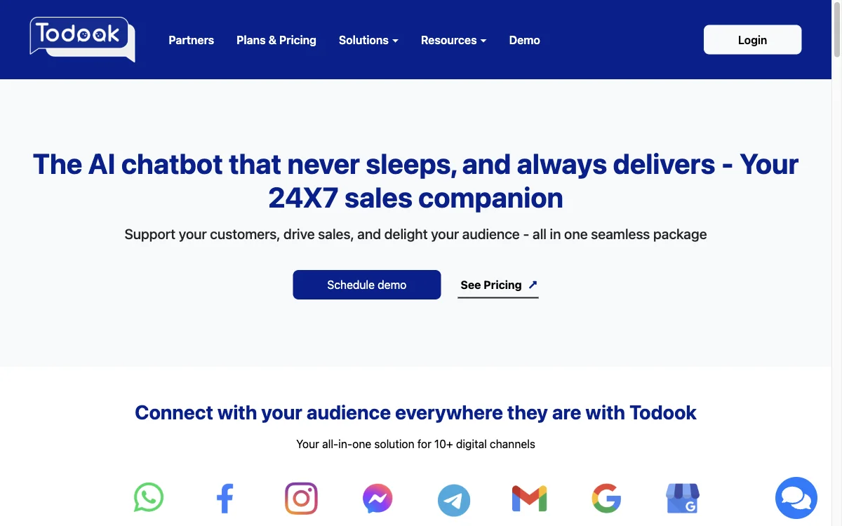 Todook: Your 24X7 AI Chatbot for Sales and Customer Support