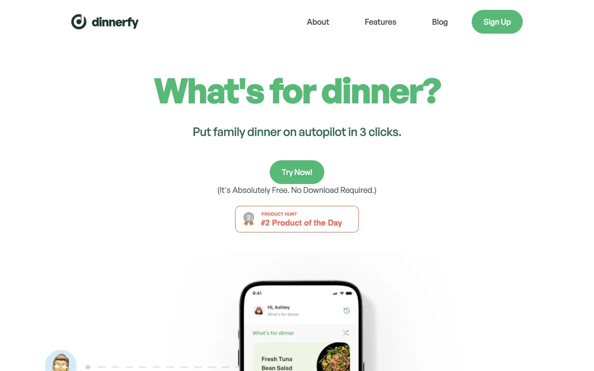 Dinnerfy - โปรแกรมช่วยจัดหาเมนูอาหารครอบครัวใน 3 คลิก