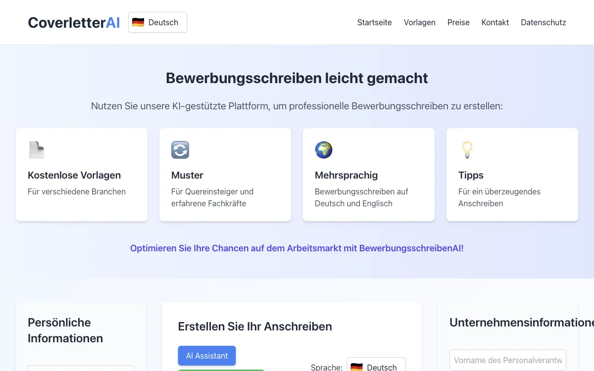 BewerbungsschreibenAI | Professional KI-Powered Cover Letter Templates