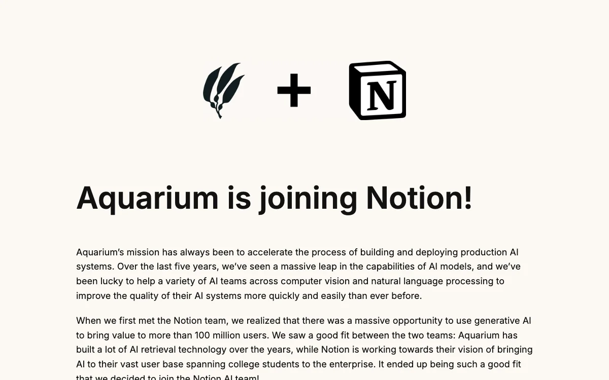 Aquarium rejoint Notion : Un pas vers l'IA quotidienne