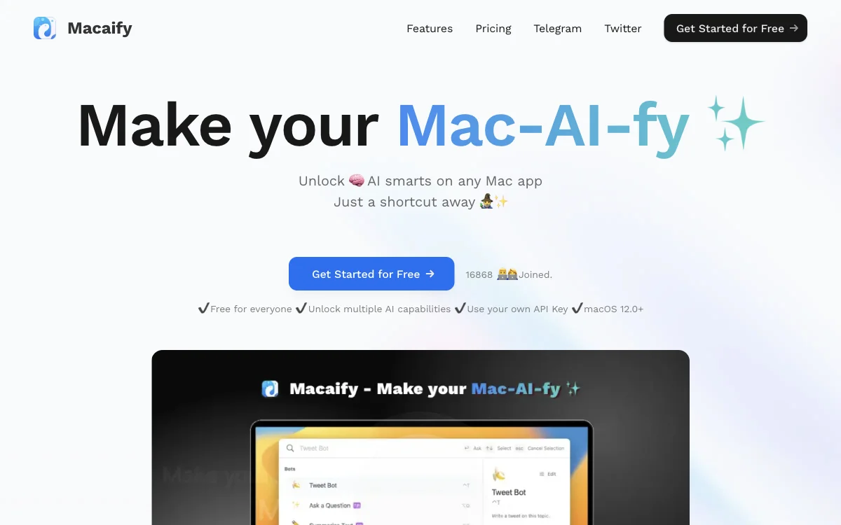 Macaify - تعزيز الذكاء الاصطناعي في الماك