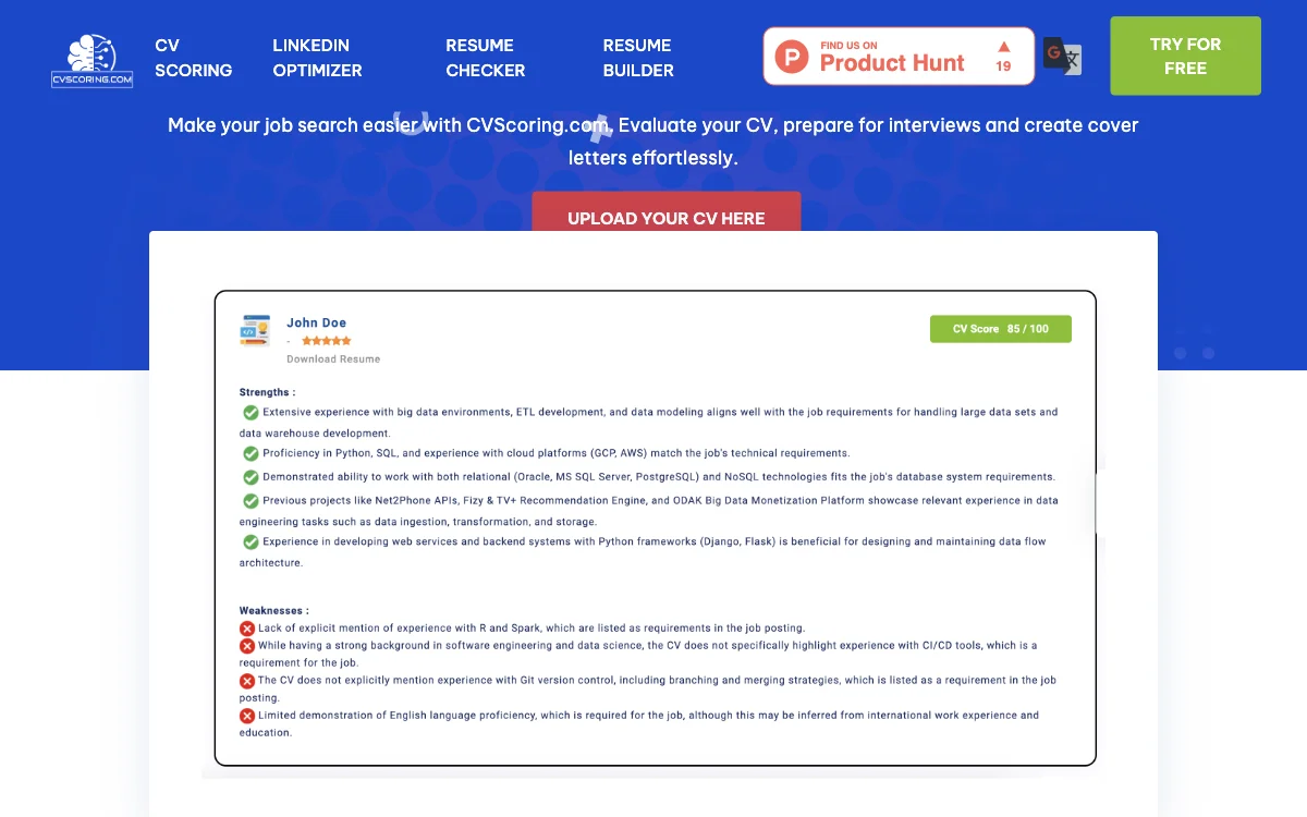 CVScoring.com - Tăng cơ hội tìm việc của bạn với AI