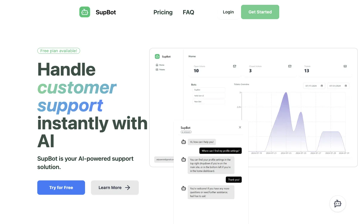 SupBot - 提升客户支持的 AI 解决方案