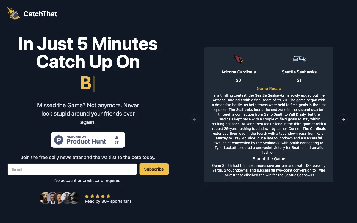 Stay Updated on Sports with CatchThat - AI-Powered Game Recaps