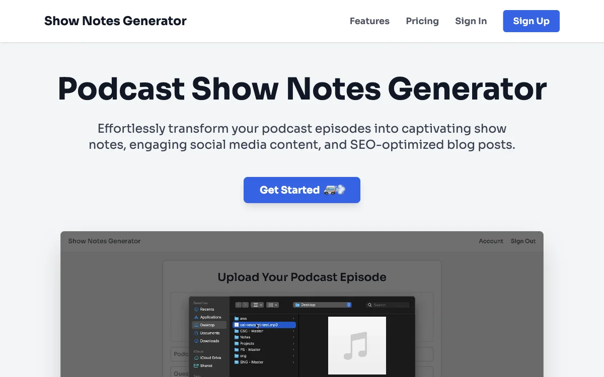 Podcast Show Notes Generator - Transform Your Podcast Content with AI