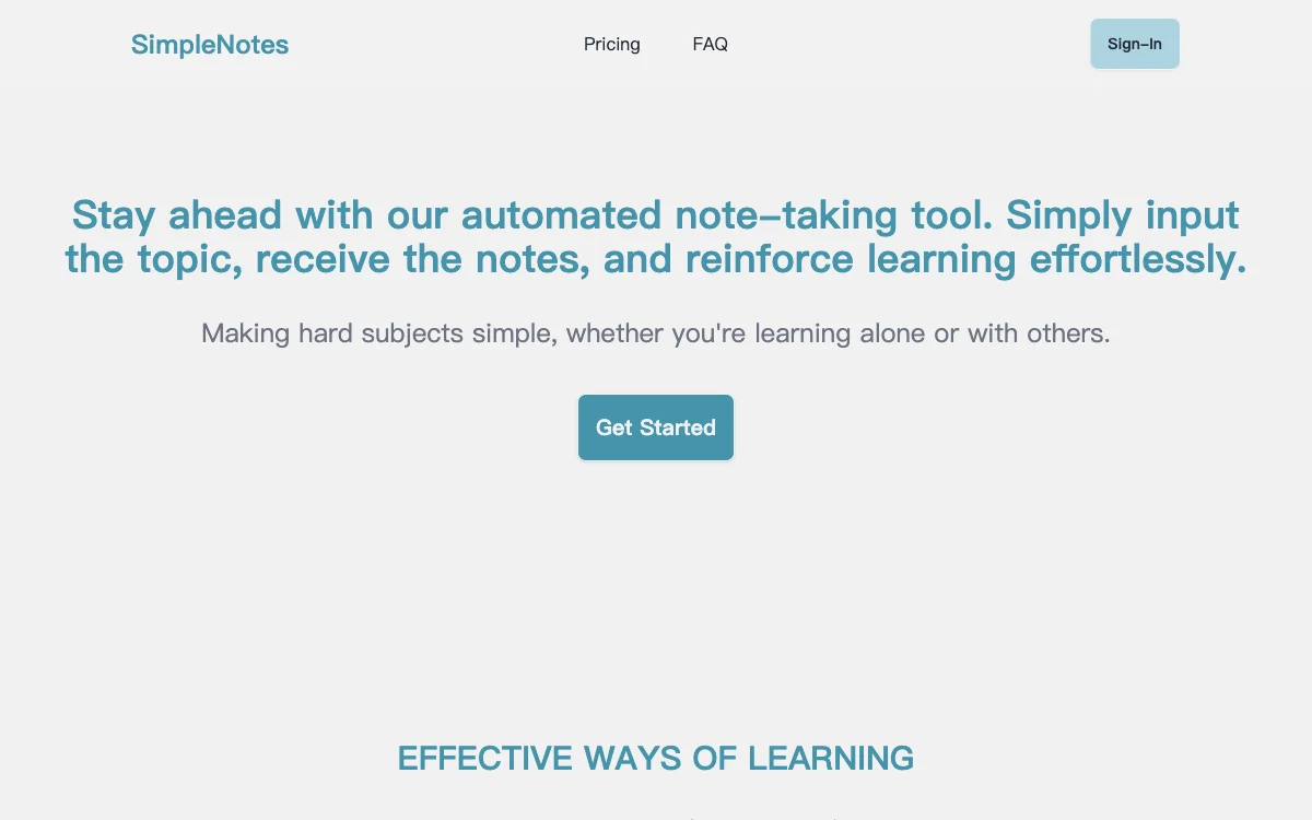 SimpleNotes: Effortless Learning with AI-Powered Note-Taking