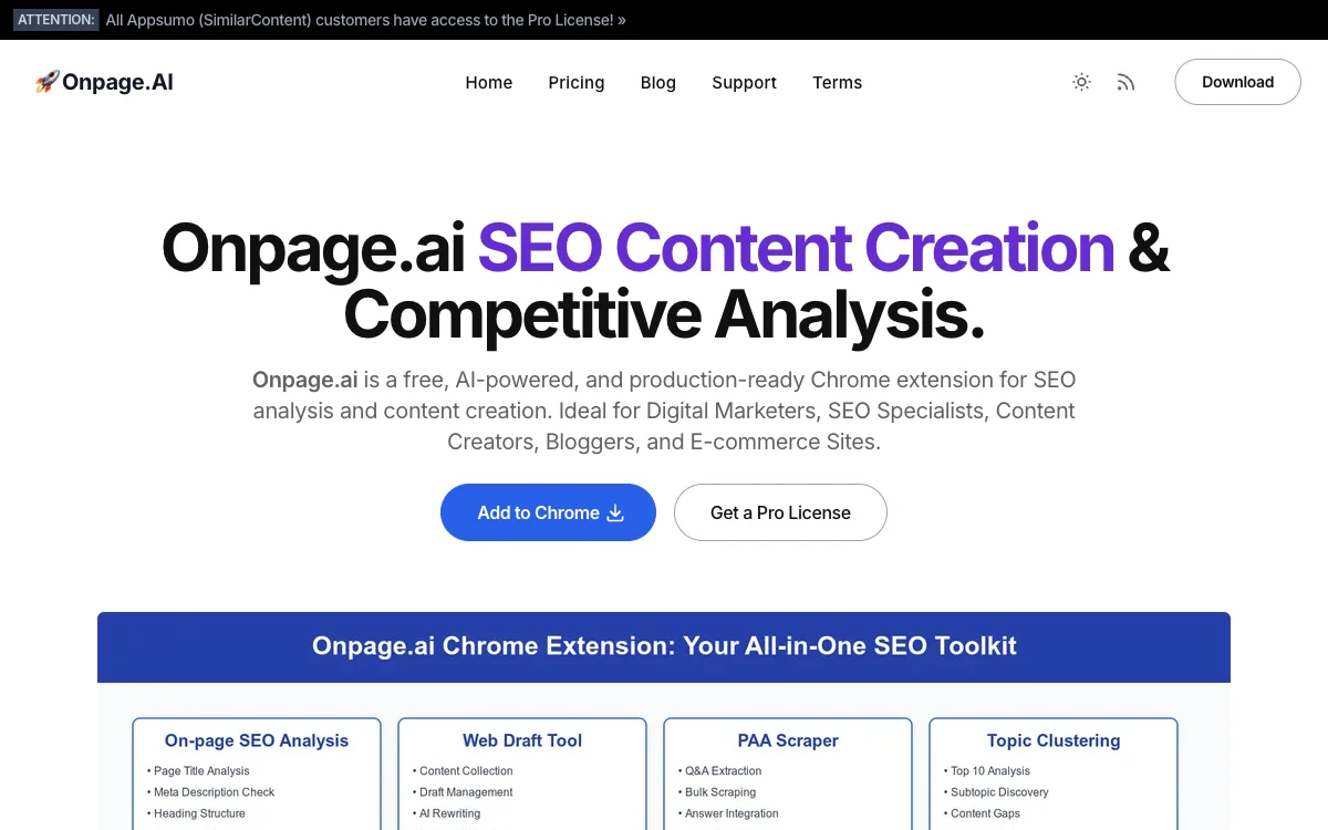 Onpage.ai - Расширение Chrome для SEO и создания контента