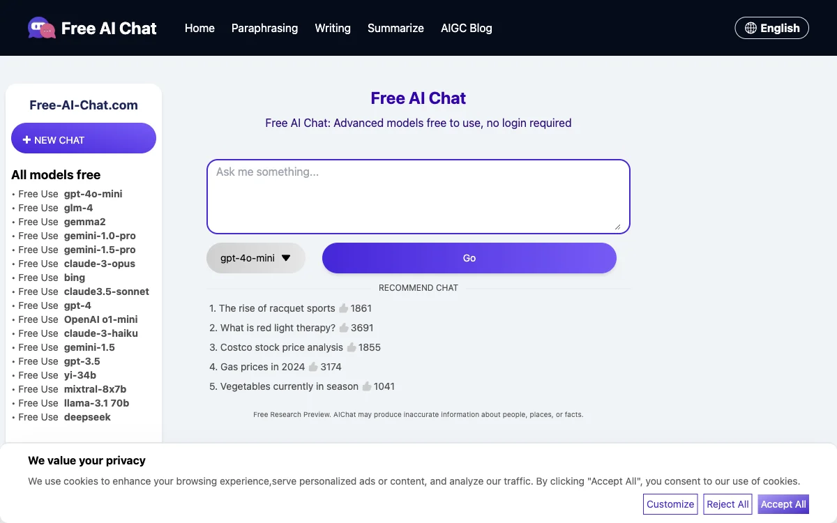 Free AI Chat: Advanced Models, Free & No Login