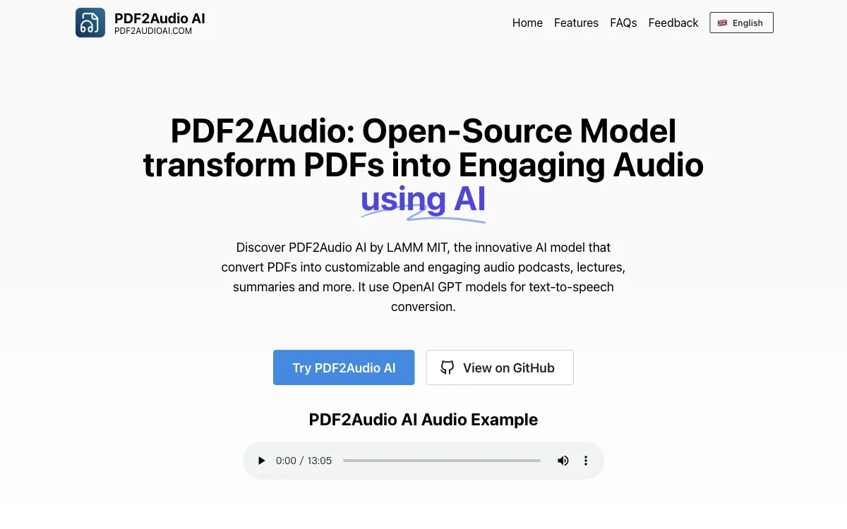 PDF2Audio AI: Open-Source Solution to Convert PDFs into Engaging Audio