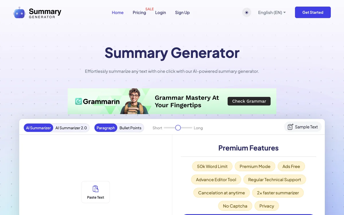 AI Summary Generator - One-Click Text Summarization