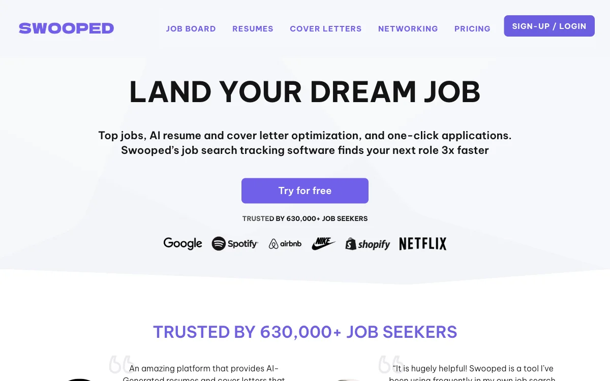 Swooped: AI-Powered Job Search & Resume Optimization