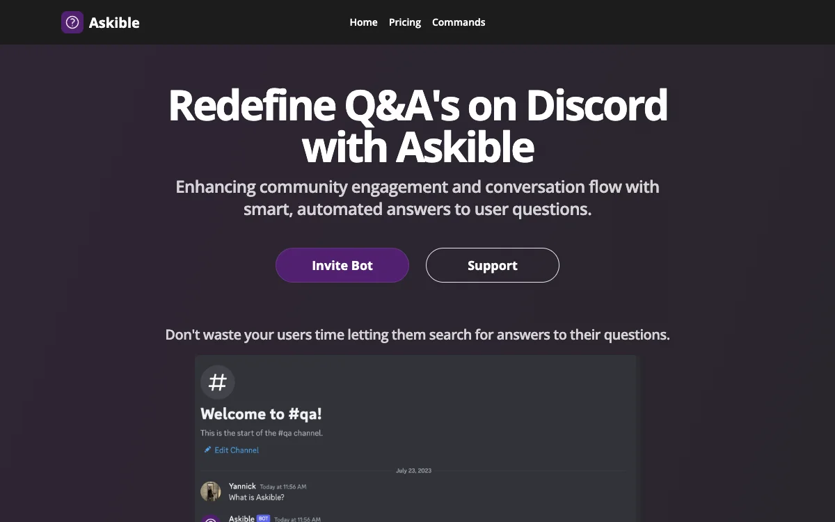 Askible: AI-Powered Q&A Bot for Enhanced Discord Communities