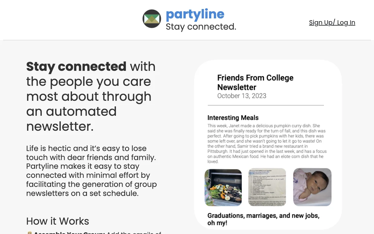 Stay Connected with PartyLine: AI-Powered Group Newsletters