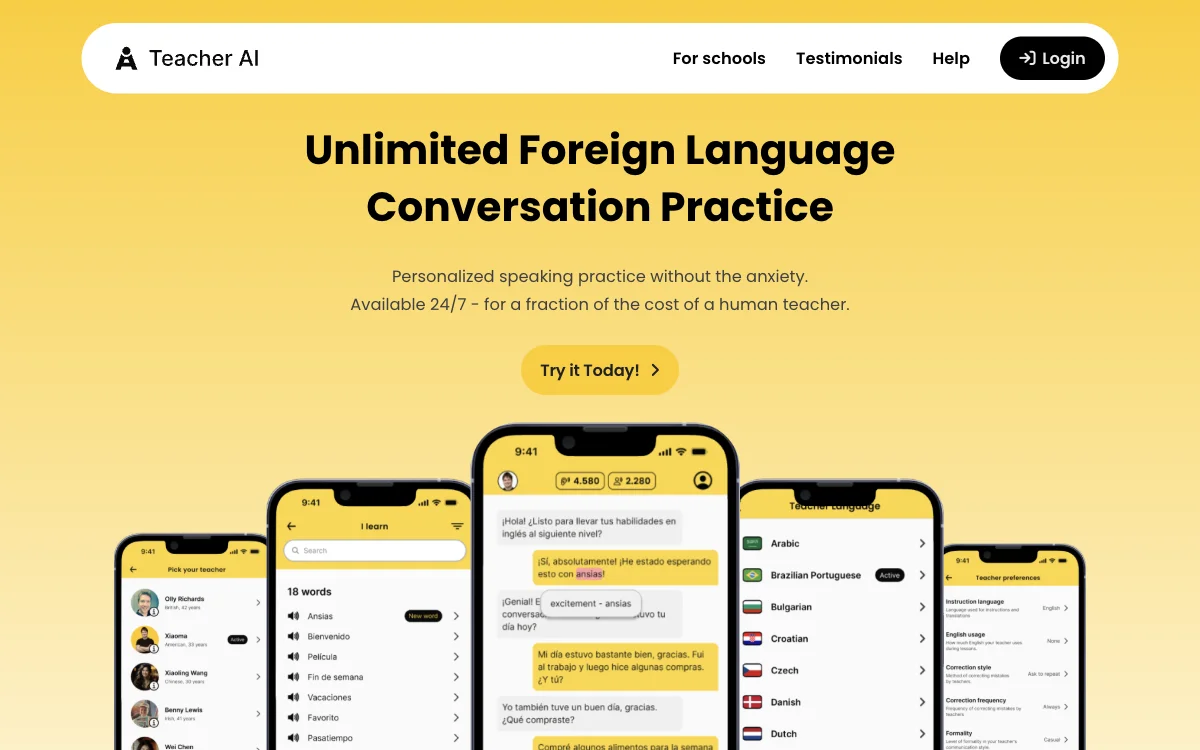 Teacher AI: Unlimited Foreign Language Conversation Practice