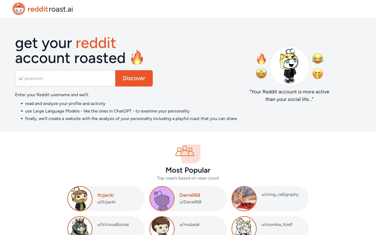 reddit roast.ai：趣味解读Reddit用户个性，AI助力社交新体验