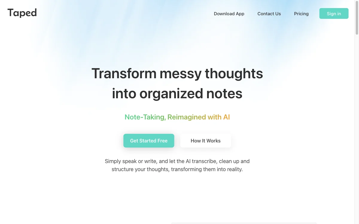 Taped: The AI-Powered Note-Taking App for Organized Thoughts