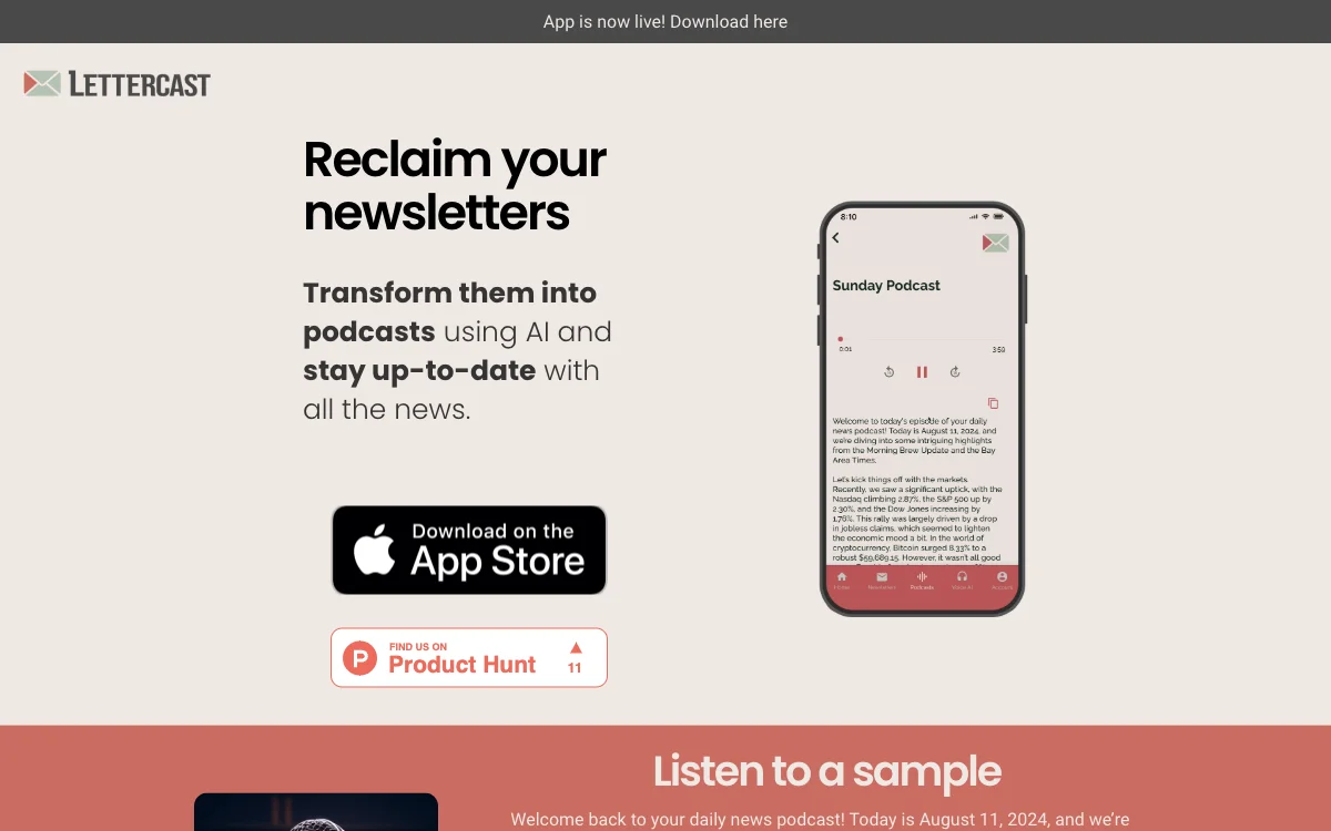 Lettercast: Convert Newsletters into Podcasts with AI for Easy Updates