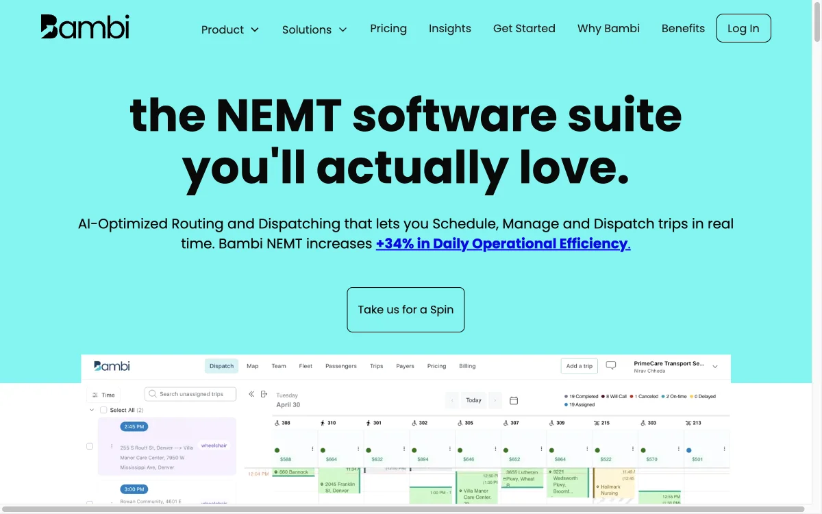 Bambi NEMT: Boost Your Operational Efficiency with AI-optimized Scheduling, Routing & Dispatch Software