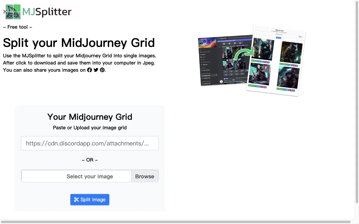 MJSplitter: เครื่องมือฟรีแยก Midjourney Grid