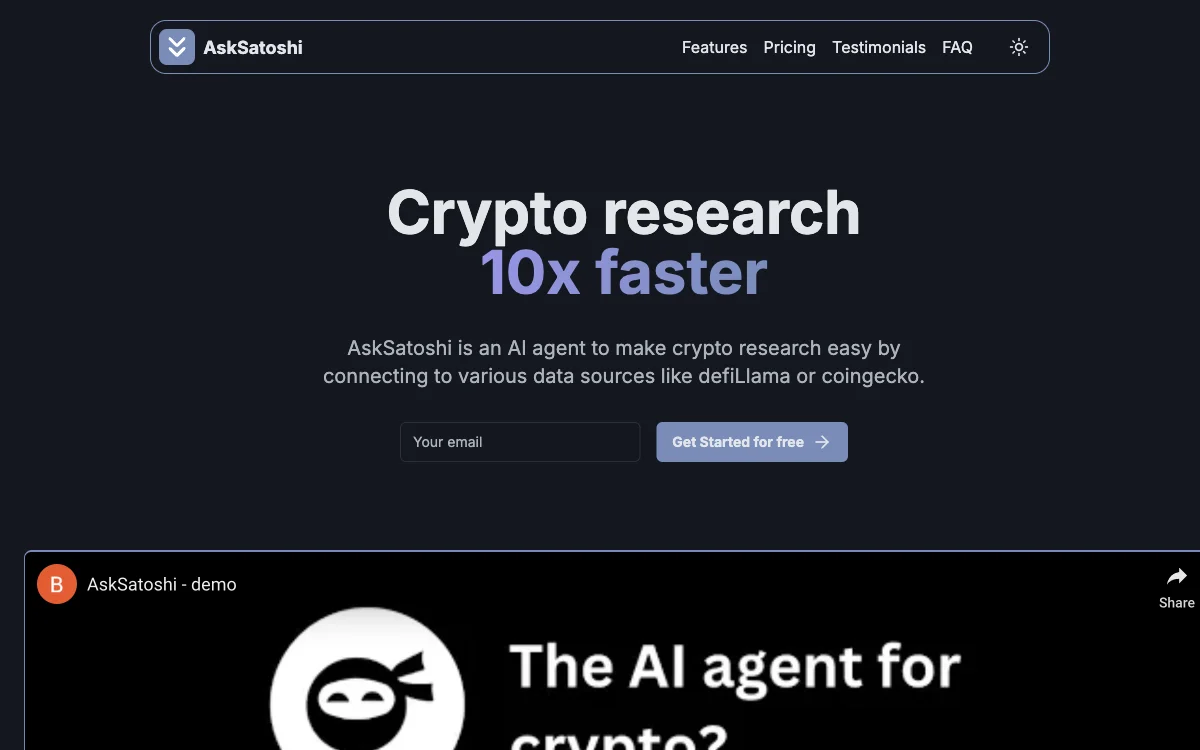 AskSatoshi - ตัวแทน AI สำหรับการวิจัย Crypto ที่ช่วยให้ง่ายและรวดเร็ว