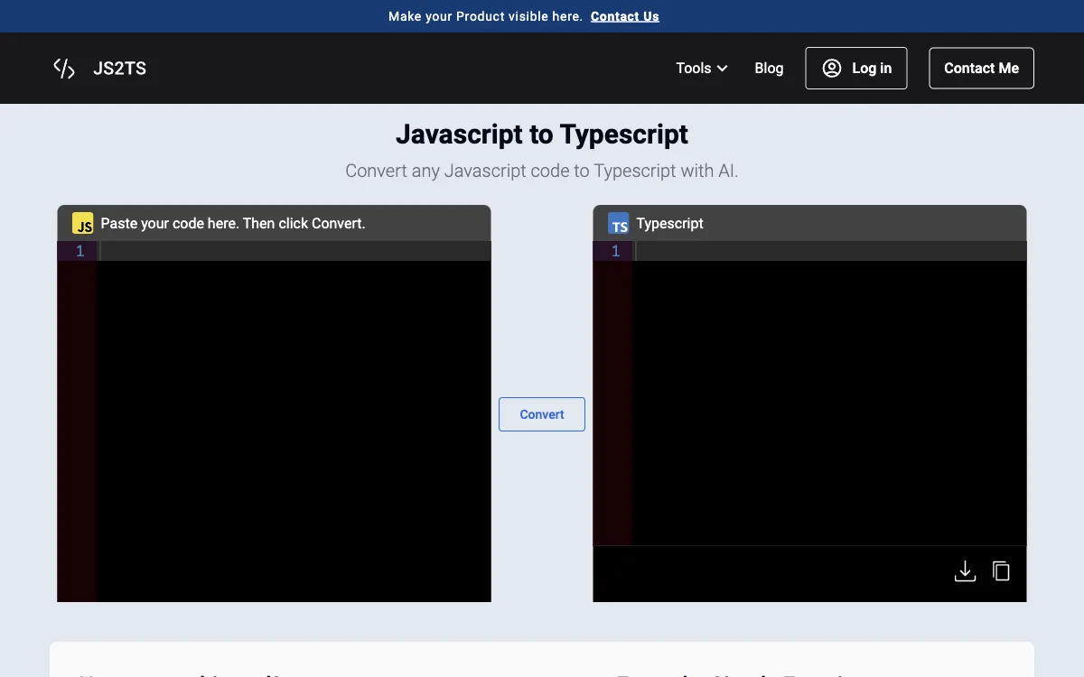 Js2TS.com - Công cụ chuyển đổi Javascript sang Typescript với sự trợ giúp của AI