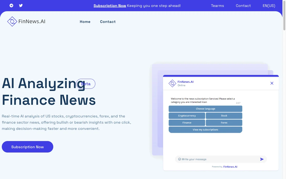 FinNews.AI - الاشتراك وتحليل الأخبار باستخدام الذكاء الاصطناعي