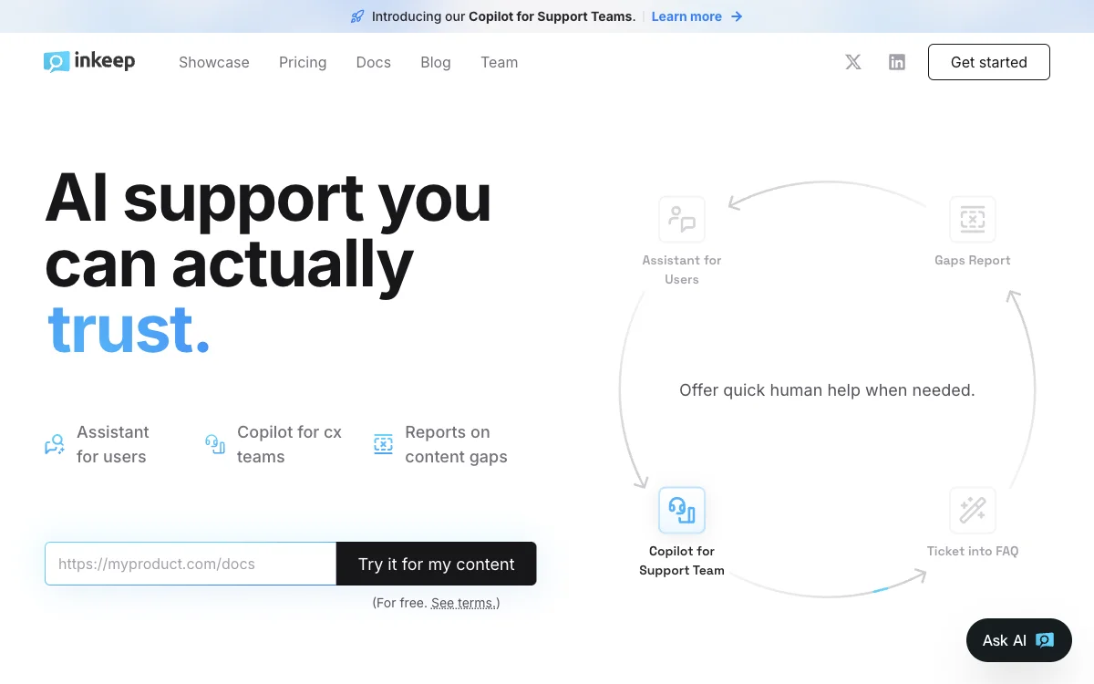 Inkeep - 为您的用户和支持团队提供AI支持