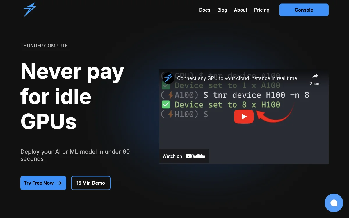Thunder Compute：轻松部署AI/ML模型，告别闲置GPU付费