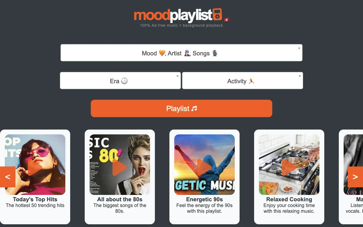 MOODPlaylist - Uninterrupted Ad-Free Music for Every Mood