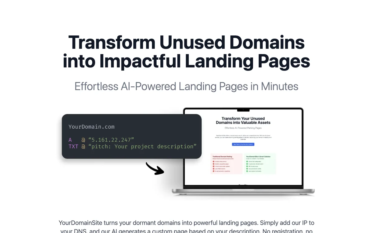 YourDomainSite: Effortless Landing Pages for Unused Domains