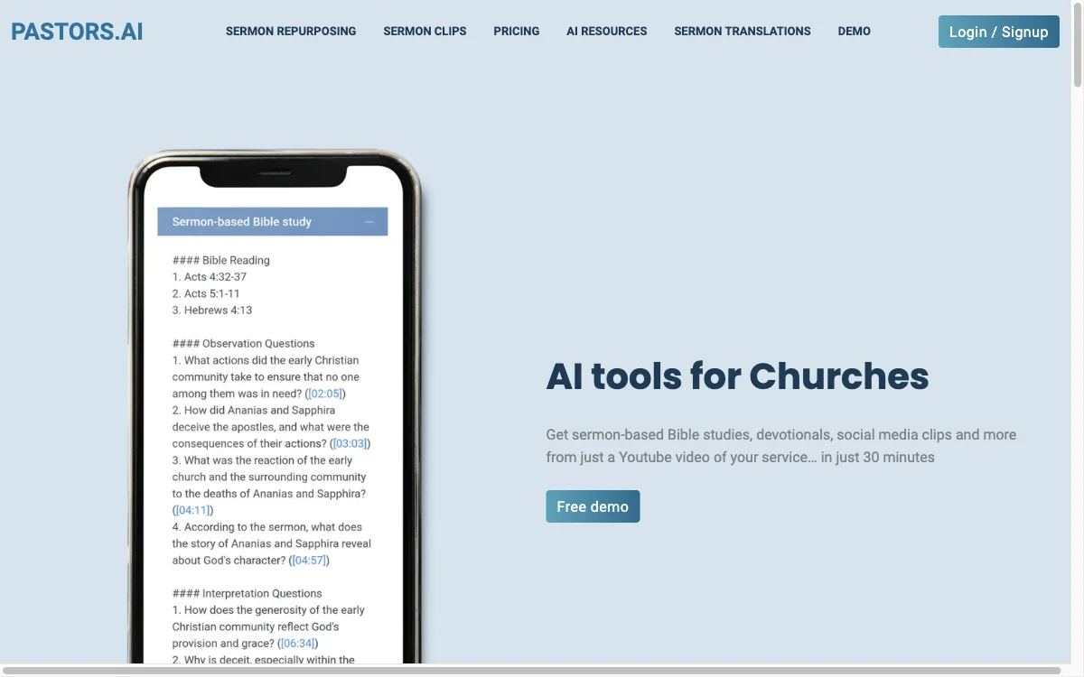 PASTORS.AI: Empowering Churches with AI Resources