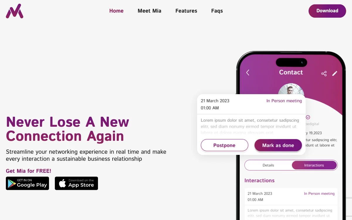 Mia | AI-Powered Personal Relations Manager for Networking and Business Meetings