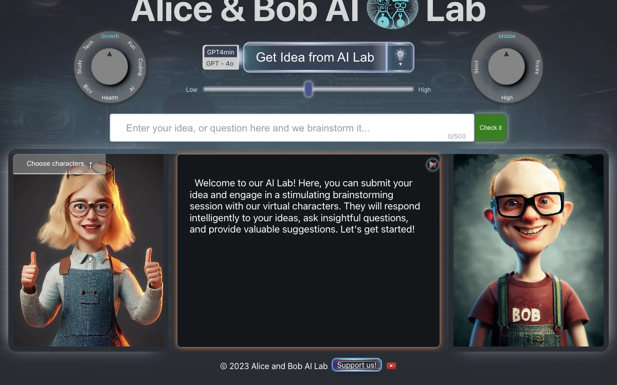 Alice and Bob AI Laboratory: Intelligente Ideenentwicklung mit virtuellen Charakteren